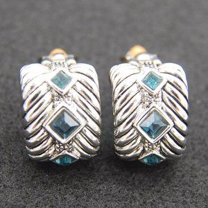 Vintage Silver tone Smokey Blue Topez Clip-On Earrings